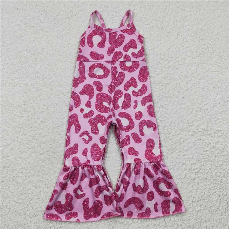 SR0216  Baby Girls Hotpink Leopard Strap Jumpsuits