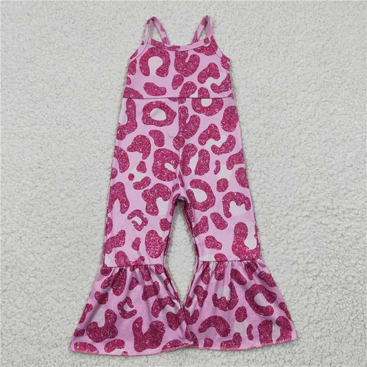 SR0216  Baby Girls Hotpink Leopard Strap Jumpsuits