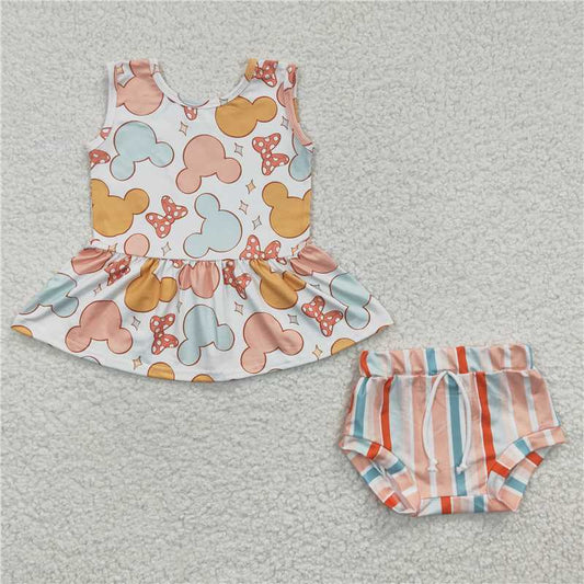 GBO0083 Baby Girls Cartoon Summer Stripe Bummie Sets