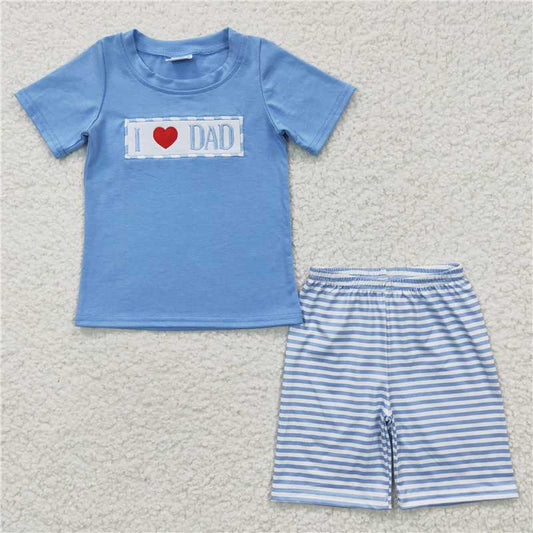 BSSO0172RTS NO MOQ  Baby Boys Summer Boys Outfits Baby Boys I love Dad Summer Shorts Clothes Sets