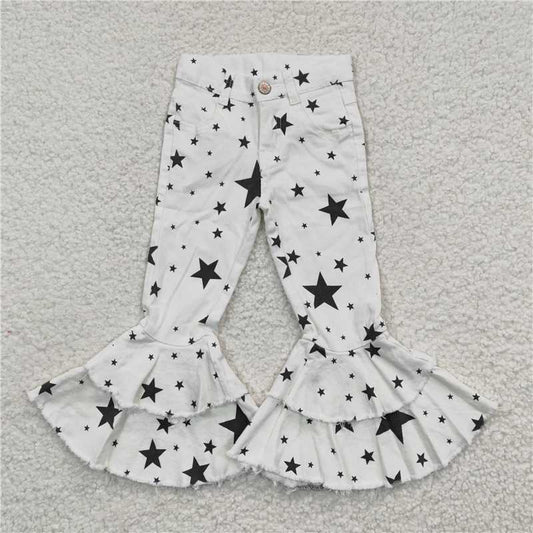 P0068  Double Star Ruffle Denim Bell Pants