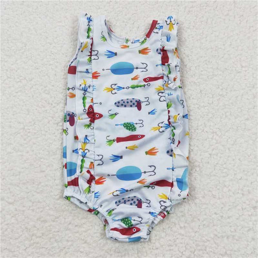 S0043  Baby Girls Fishing Ruffle One Pieces Swimsuits
