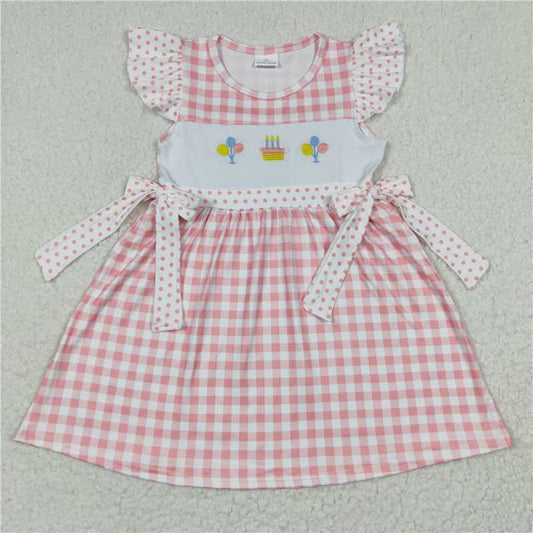 GSD0276 Embroidered Cake Balloon Pink Flying Sleeve Dress