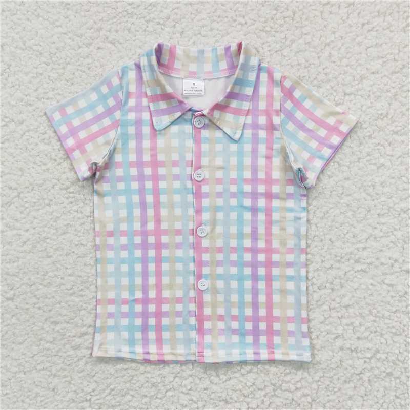 BT0215 Baby Boys Plaid Spring Short Sleeve Shirts Tops