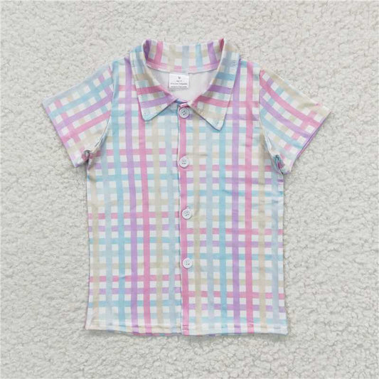 BT0215 Baby Boys Plaid Spring Short Sleeve Shirts Tops