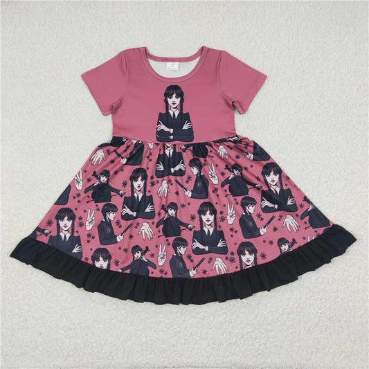 GSD0288 Short sleeves black movie baby girls twirl dresses