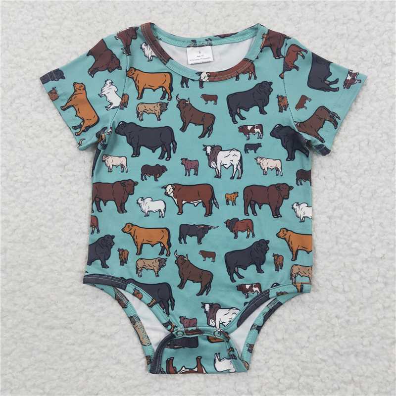 SR0305 Baby Boys Western Cow Summer Rompers