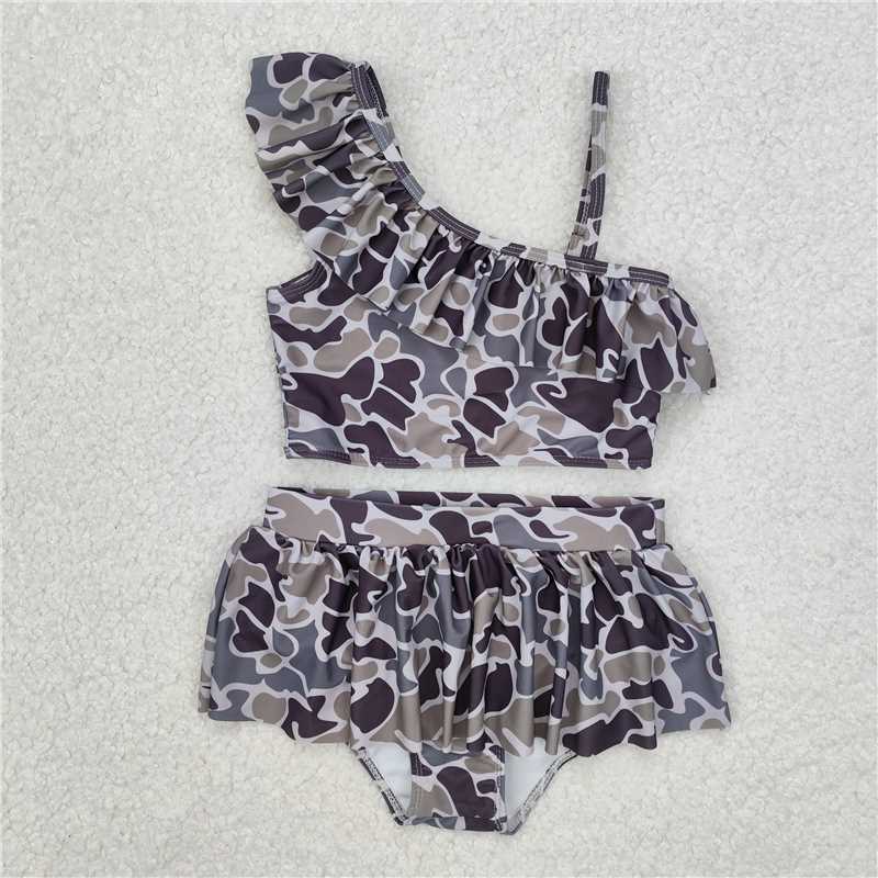 USA Warehouse (IN STOCK) S0078 Camo lining swim wear baby girls summer swimsuit
