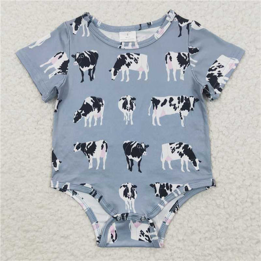 SR0297 Baby Boys Cow Western Short Sleeve Summer Rompers