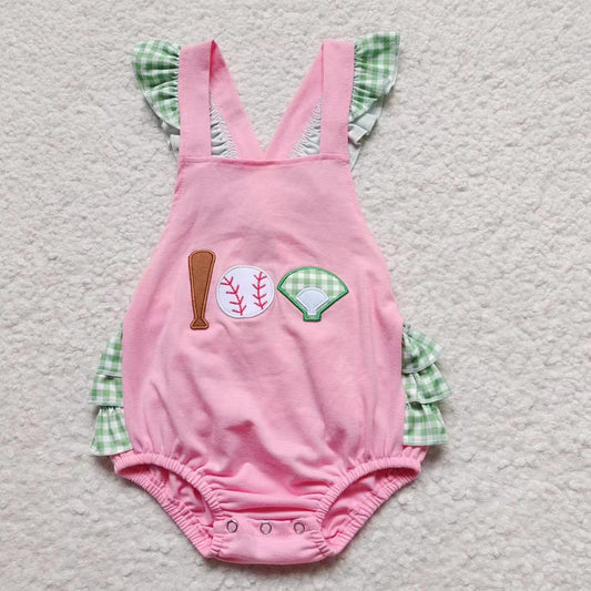 SR0271   Baby Girls Baseball Bubble Rompers