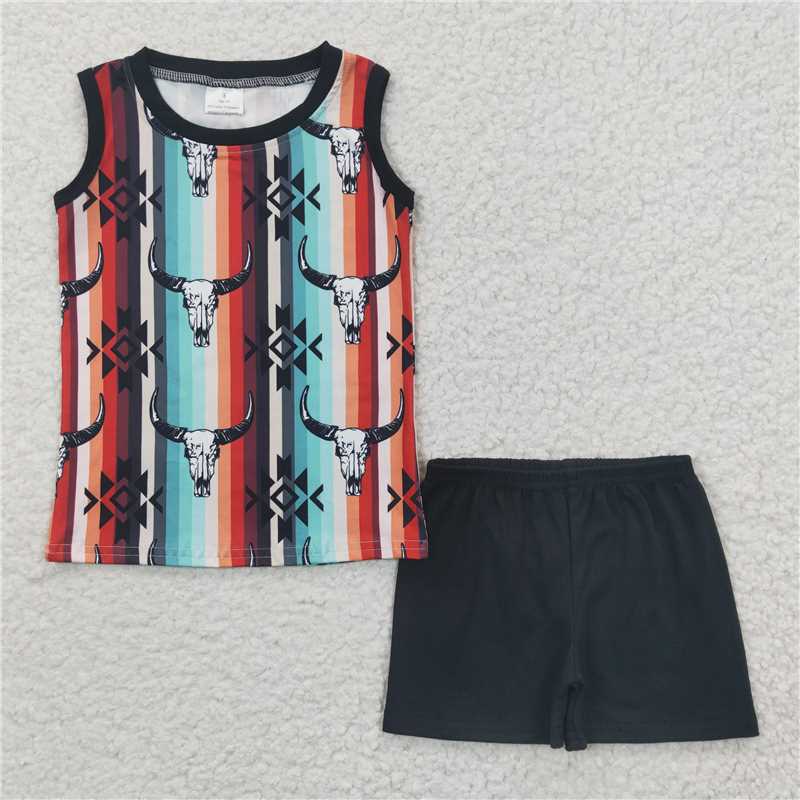 BSSO0216 Baby Boys Western Cow Aztec Shorts Sets