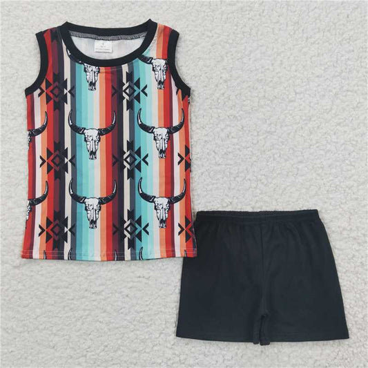 BSSO0216 Baby Boys Western Cow Aztec Shorts Sets