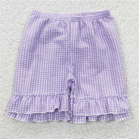 SS0067  Baby Girls Summer Ruffle Plaid Seersucker Fabric Shorts