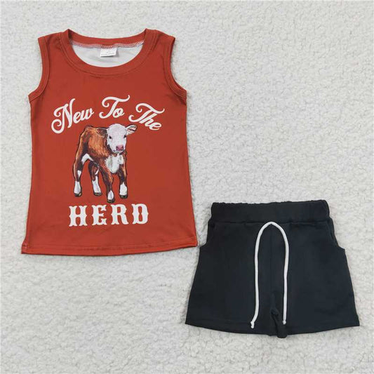 BSSO0222 Baby Boys Summer Western Cow Herd Tee Shirts Shorts Sets