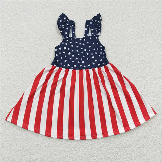GSD0289  Baby Girls 4th of July Star Stripe Knee Length Dresses