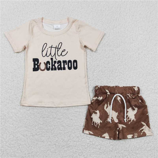 BSSO0229 RTS NO MOQ Baby Boys Summer Boys Outfits Baby Boys Rodeo Brown Shorts Sets