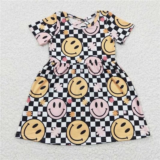 GSD0336 Smiley black plaid short-sleeved dress