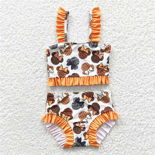 S0046 Baby Girls Princess Cartoon Ruffle Tow Pieces Swimsuits