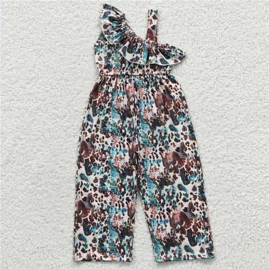 SR0366  One shoulder cow turquoise baby girls jumpsuit