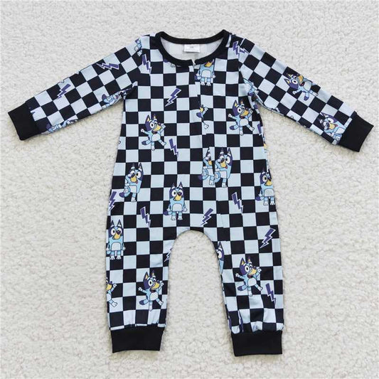 RTS LR0303 Cartoon bluey bluey plaid zipper long-sleeved jumpsuit