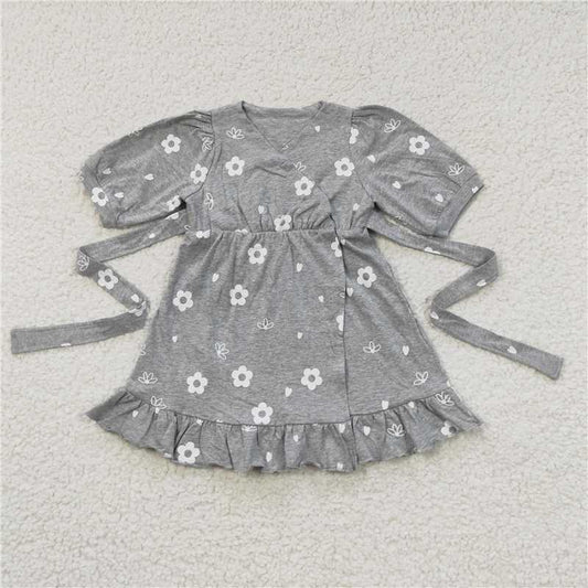 GSD0447 Gray floral knitted short-sleeved lace dress