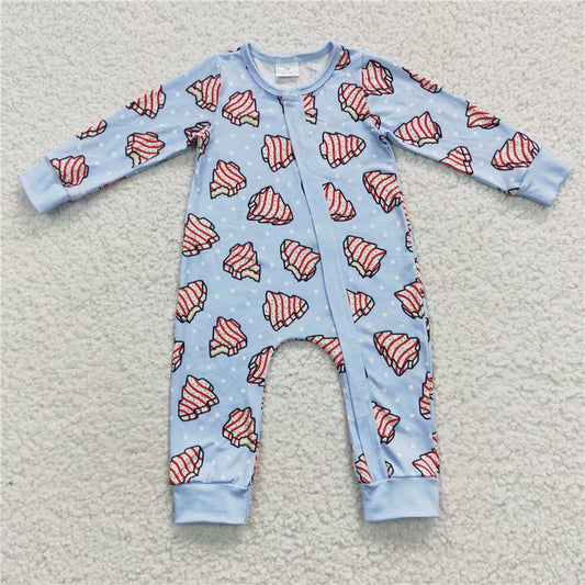 RTS LR0345 Christmas tree cookie polka dot light blue zipper long sleeve jumpsuit