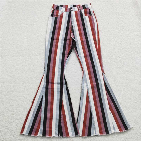 P0152  Adult women Black Brown Stripes denim bell pants Jeans Preorder