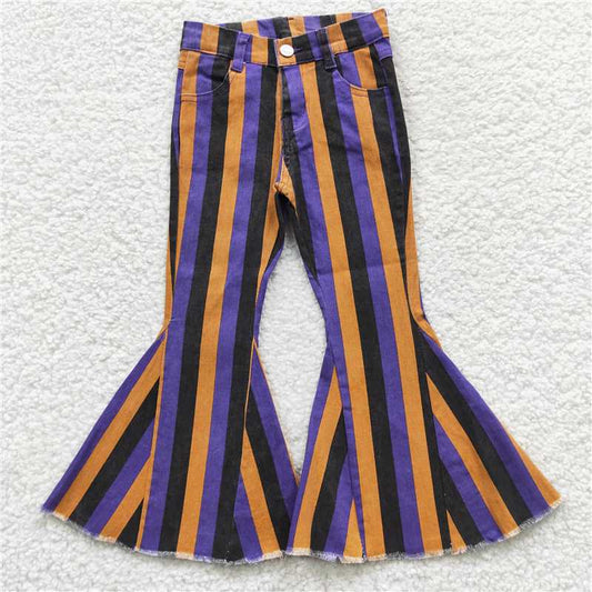 P0157 Baby Girls Halloween Stripes Denim Bell Pants
