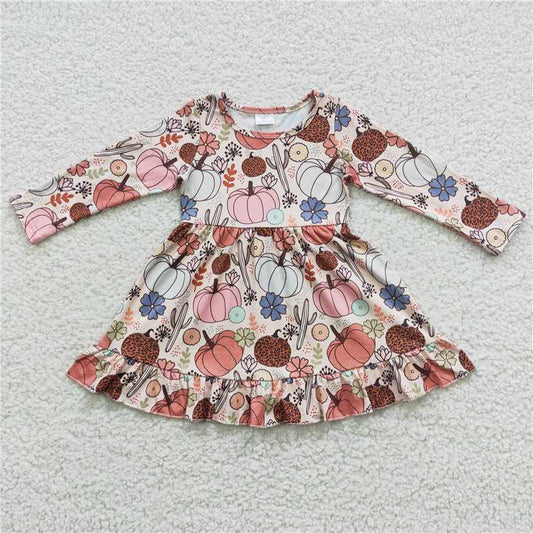 GLD0255  Baby Girls Fall Pumpkin Ruffle Dresses