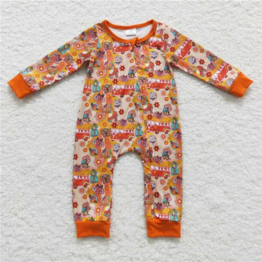 RTS LR0485 Flower bus butterfly orange zipper long sleeve jumpsuit