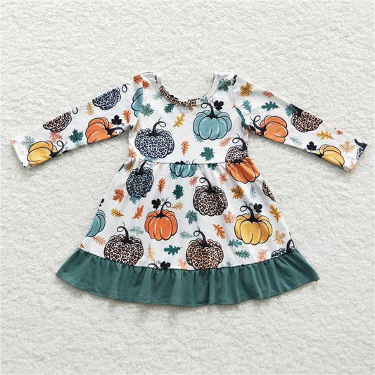 GLD0223  Baby Girls Green Pumpkin Knee Length Dresses