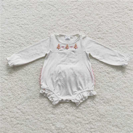 LR0392Christmas tree polka dots baby girls romper