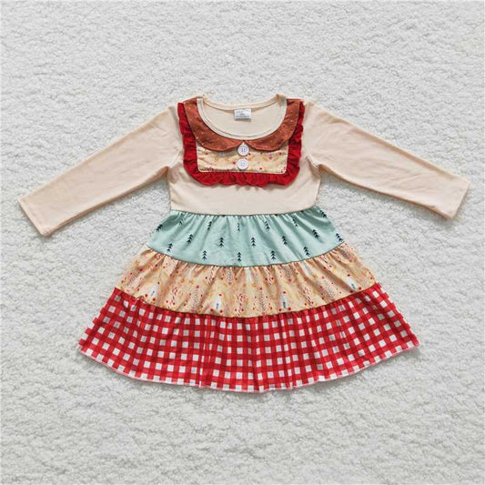 11.24 RTS NO MOQ （In stock）GLD0246 Baby Girls Winter Tree Long Sleeve Ruffle Dresses