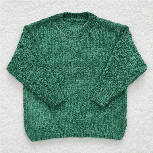 GT0217  Baby Girls Green Color Fall Long Sleeve Sweaters