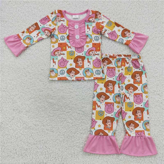 GLP0669Long sleeves pig toy patchwork girls pajamas