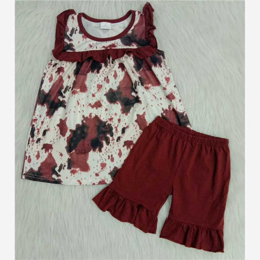 Red cow pattern Shorts sets