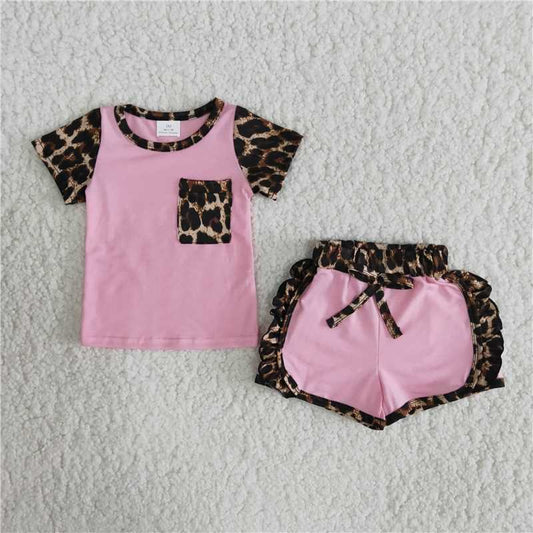 RTS NO MOQ C1-21 Pink leopard print pocket lace-up pants suit