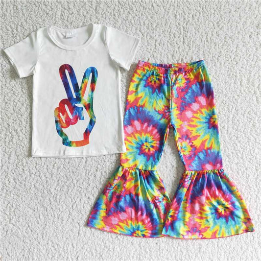 Aa-2 Gesture white top, tie-dyed bell bottoms