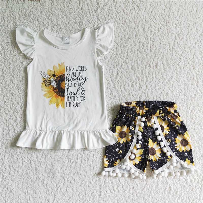 Sunflower pompom Shorts sets
