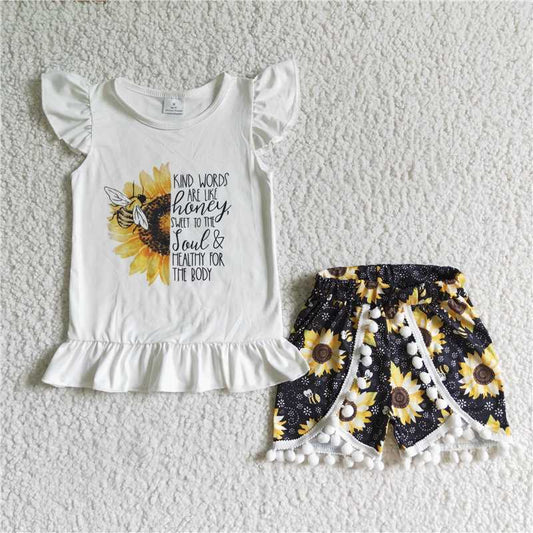 Sunflower pompom Shorts sets