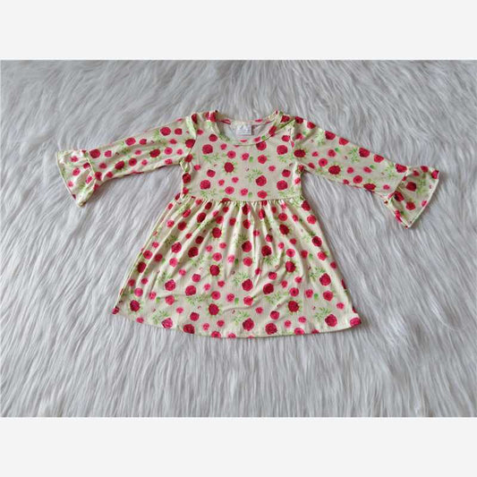 9.16 RTS NO MOQ （In stock）G3-20-2/ Baby Girls Winter Dress Baby Girls Red buds with yellow stripes knee-length Dresses
