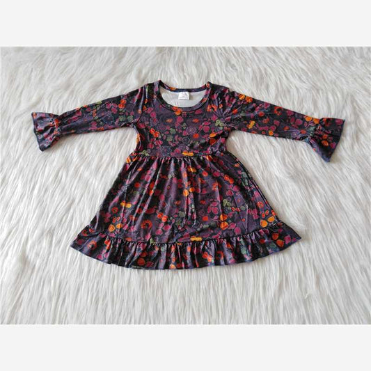 9.24 RTS NO MOQ（In stock）G1-3. Baby Girls Winter Dress Dark Mixed Floral Leaf Skirt