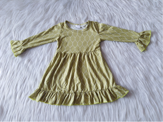 9.17 RTS NO MOQ（In stock）G1-3` Baby Girls Winter Dress Baby Girls Diamond-shaped green and yellow skirt