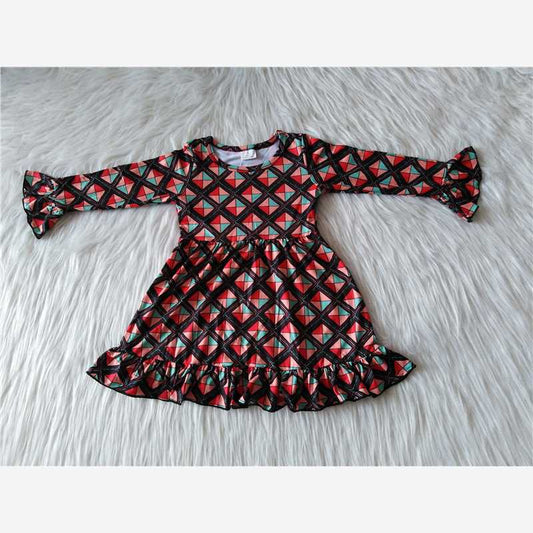 9.30 RTS NO MOQ（In stock）G1-3..` Baby Girls Winter Dress Red square long sleeve dress