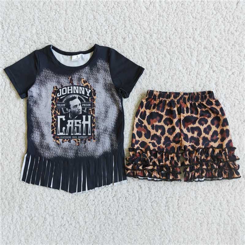 Tassels black T-shirt loepard Shorts sets