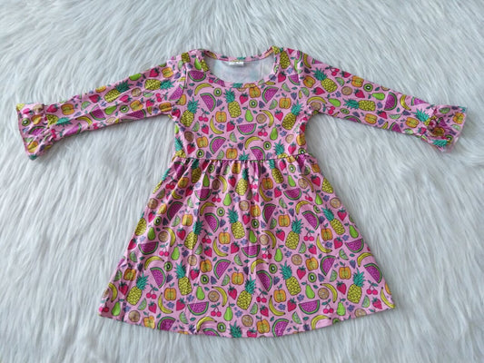 9.17 RTS NO MOQ（In stock）G1-3-7.*. Baby Girls Winter Dress Baby Girls Fruit long-sleeved dress