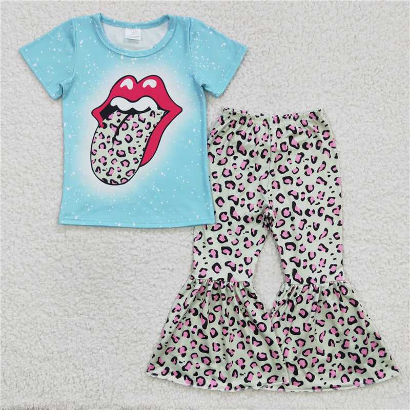 C0-24 Tongue blue short-sleeved bell-bottom pants