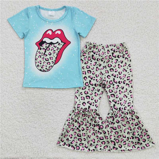 C0-24 Tongue blue short-sleeved bell-bottom pants