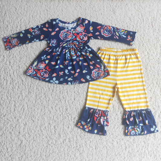 6 A13-12Floral tunic stripe pants fall winter girls clothes