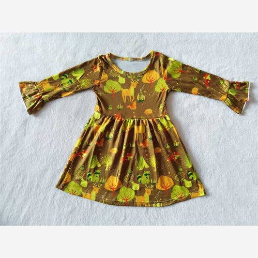 9.16 RTS NO MOQ （In stock）G2-16-3;' Baby Girls Winter Dress Baby Girls golden deer knee-length Dresses